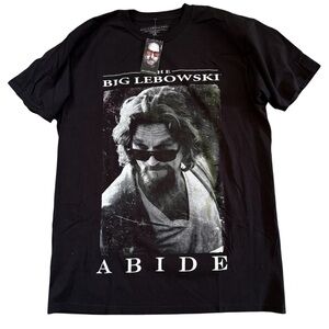 The Big Lebowski The Dude Abide Men’s Graphic T-Shirt Size Medium Black Crewneck